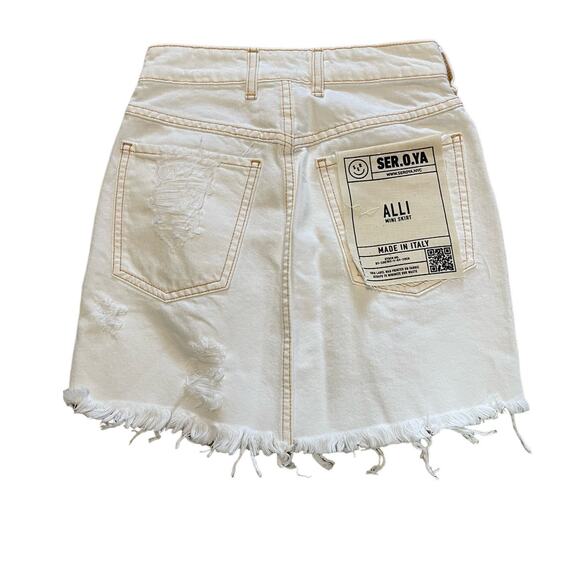 Ser.O.Ya Alli Distressed Mini Denim Skirt Optic White Arizona Size 24 NEW - Picture 8 of 11